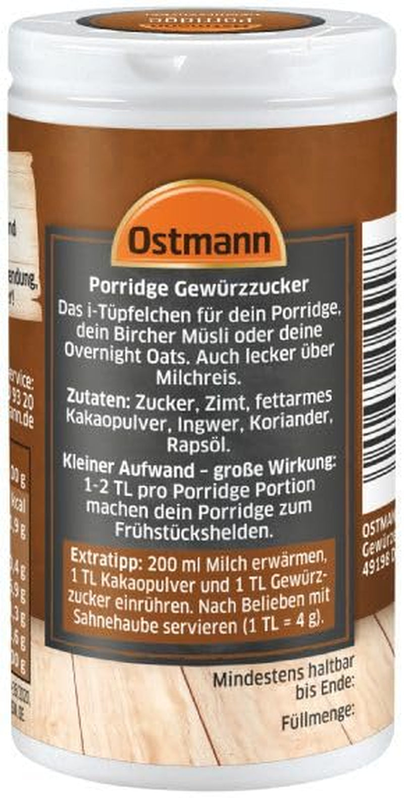 Ostmann Gewürze - Gewürzte Aromamischung aus Breizucker, Zimt und Kakao, zum Würzen von Haferflocken, Milchreis und anderen süßen Spezialitäten, vegan, 60g (Verpackungsdesign kann variieren)