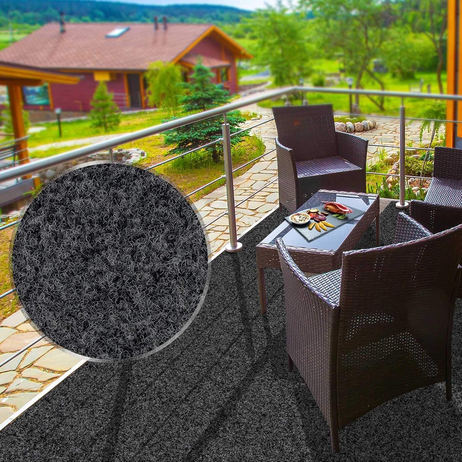 Floordirekt Rasenteppich Farbwunder Park | Balkonteppich | Strapazierfähig & Witterungsbeständig | Kunstrasenteppich Für Terrasse, Balkon Und Freizeit | Outdoor (Anthrazit, 100 X 300 Cm)