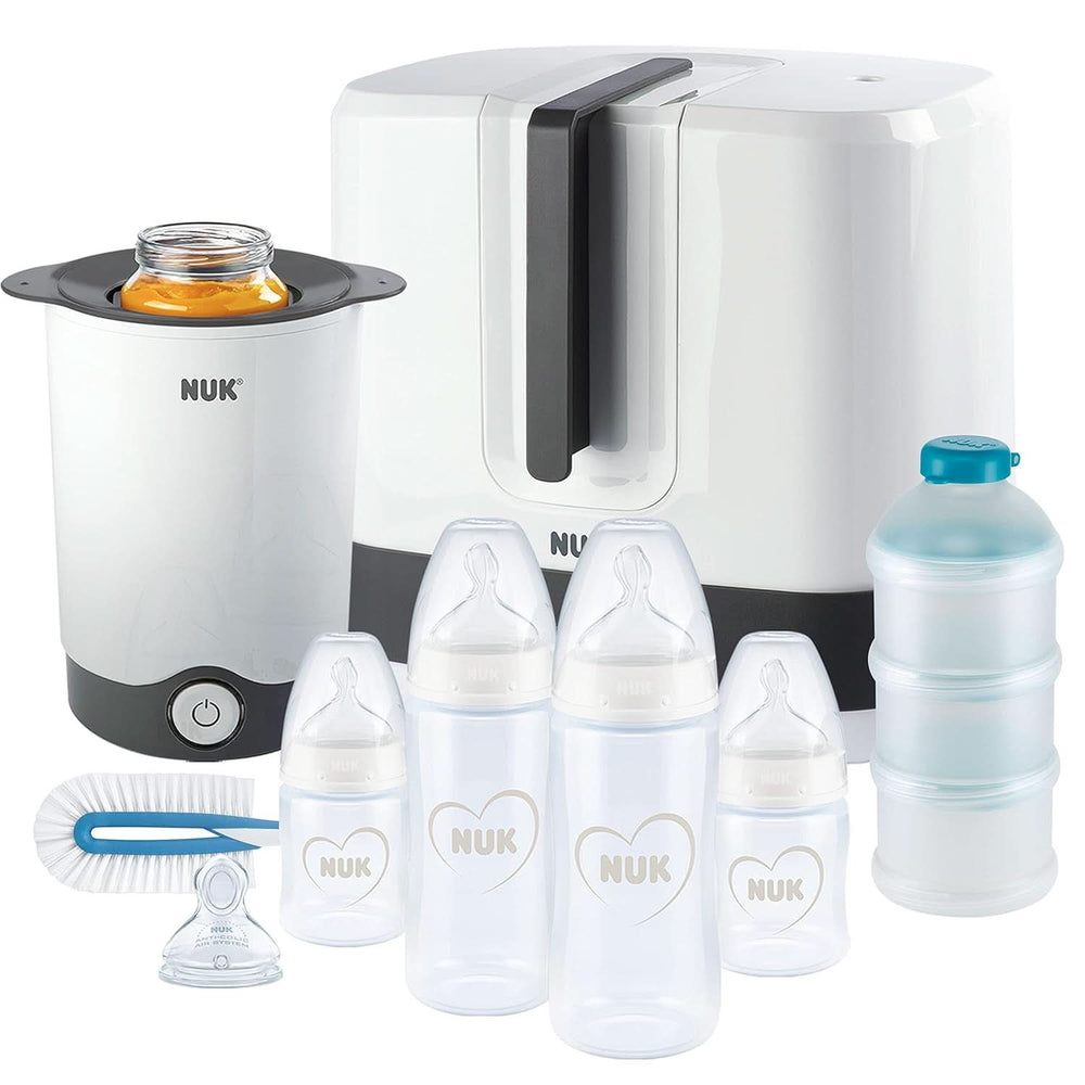 NUK Handmilchpumpen-Set, weiches Silikonkissen, 2 perfekt aufeinander abgestimmte Flaschen, 150 ml Babynahrung und Stillzubehör Naty Shop First Choice+ Set