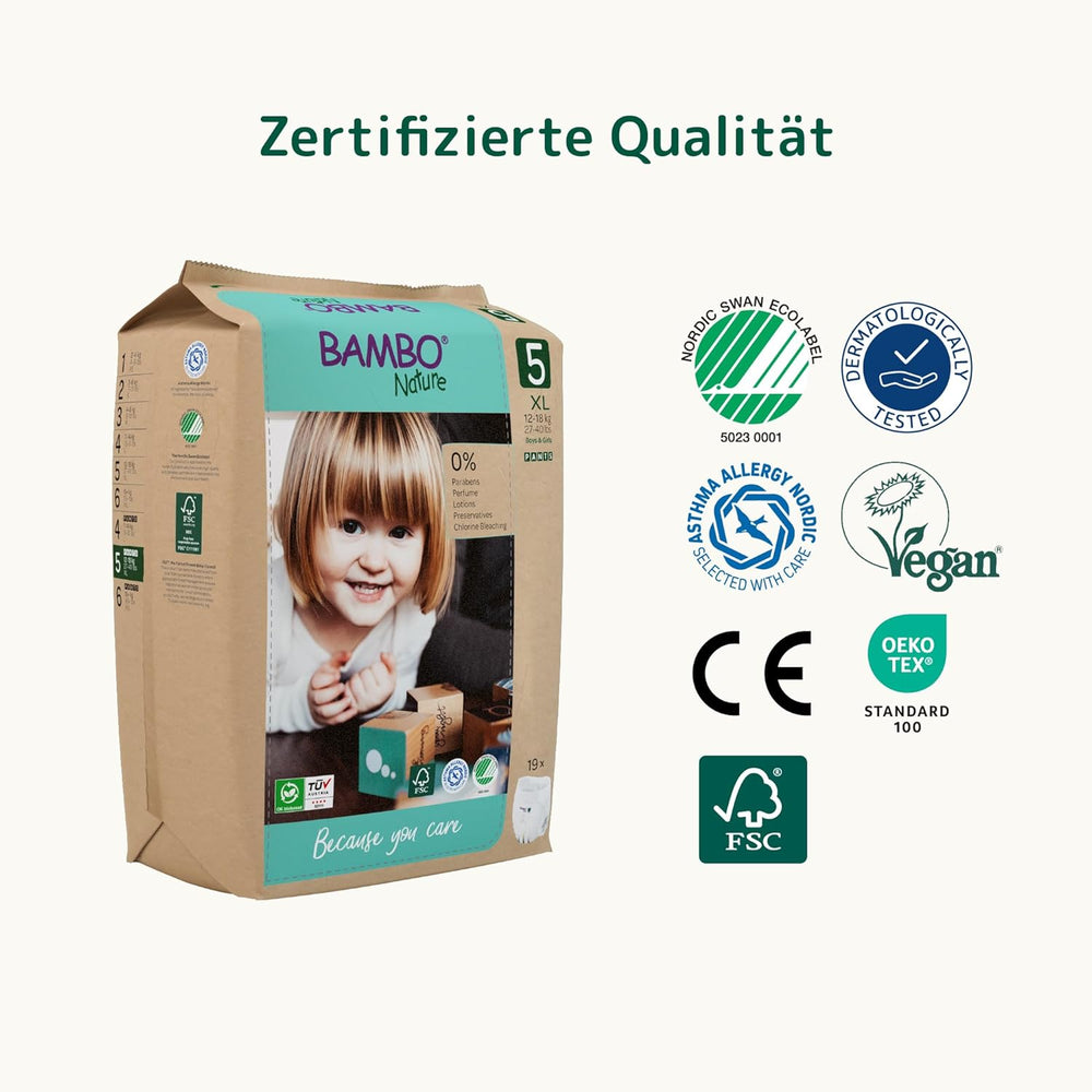Bambo Nature Windeln, Größe 5 (11–17 kg) – Monatsbox mit 95 Stück | Windeln mit verbessertem Auslaufschutz | Ultimativer Komfort und Freiheit für aktive Kinder | Dermatologisch getestete Windeln