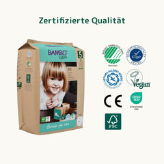 Bambo Nature Windeln, Größe 5 (11–17 kg) – Monatsbox mit 95 Stück | Windeln mit verbessertem Auslaufschutz | Ultimativer Komfort und Freiheit für aktive Kinder | Dermatologisch getestete Windeln