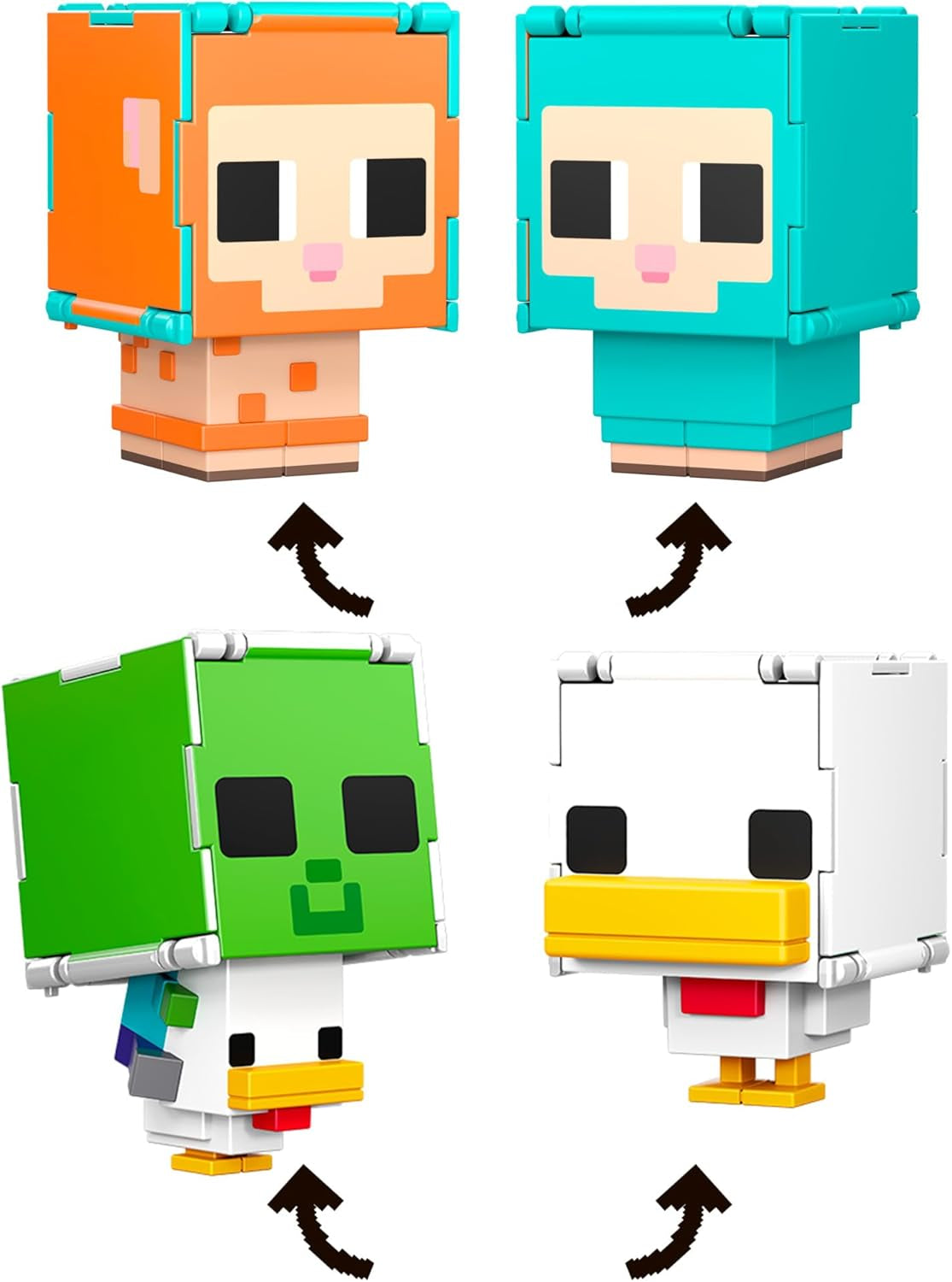 Mattel Minecraft Flippin' Figs Oaie și pui 2-Pack cu figuri de joacă 2-in-1, capete mari și design Pixel HXK17 Action figures Naty Shop