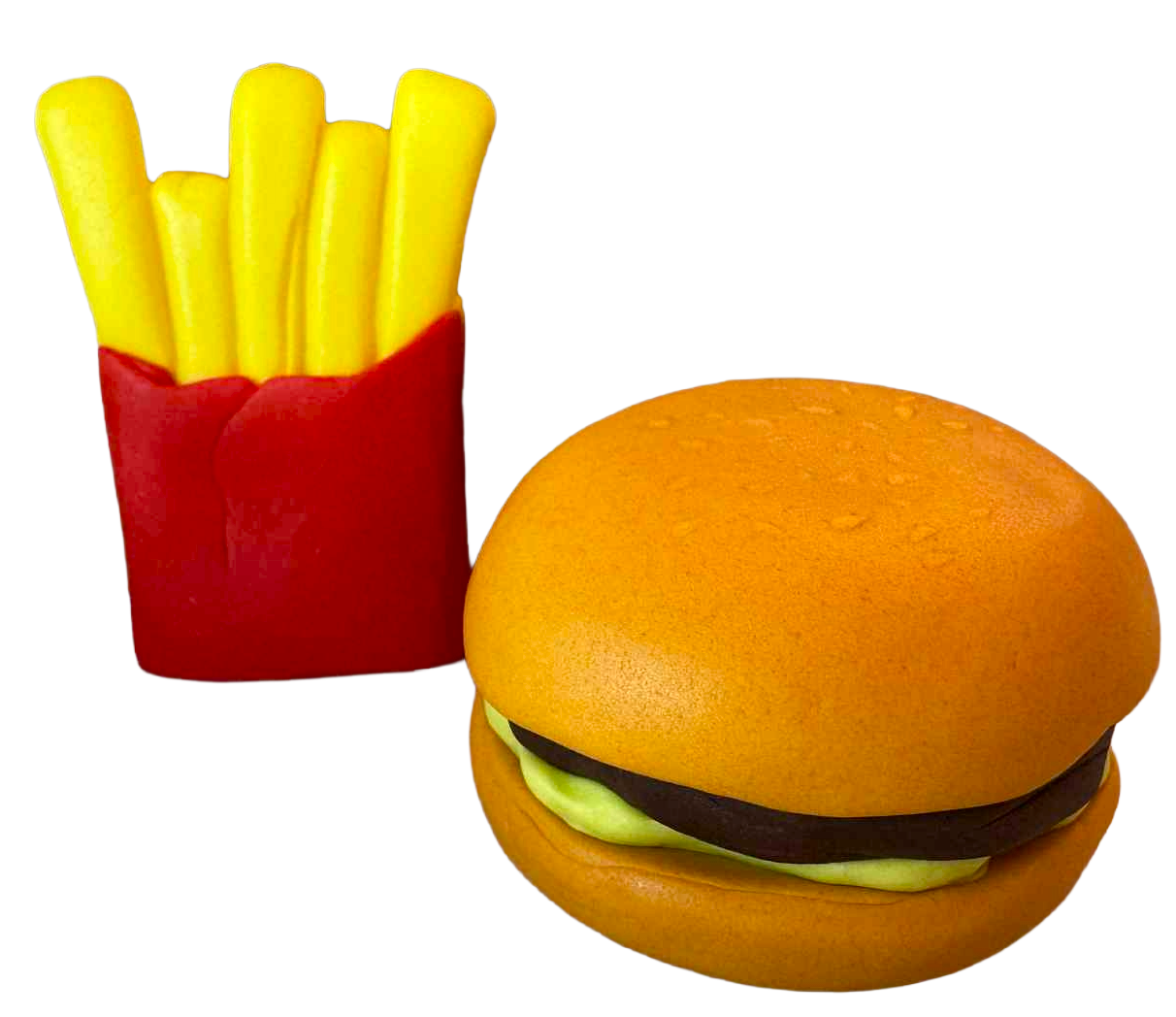 Essbare Tortendekorationen Hamburger und Pommes kaufen – 2er-Set aus Zuckerpaste (~6 cm)