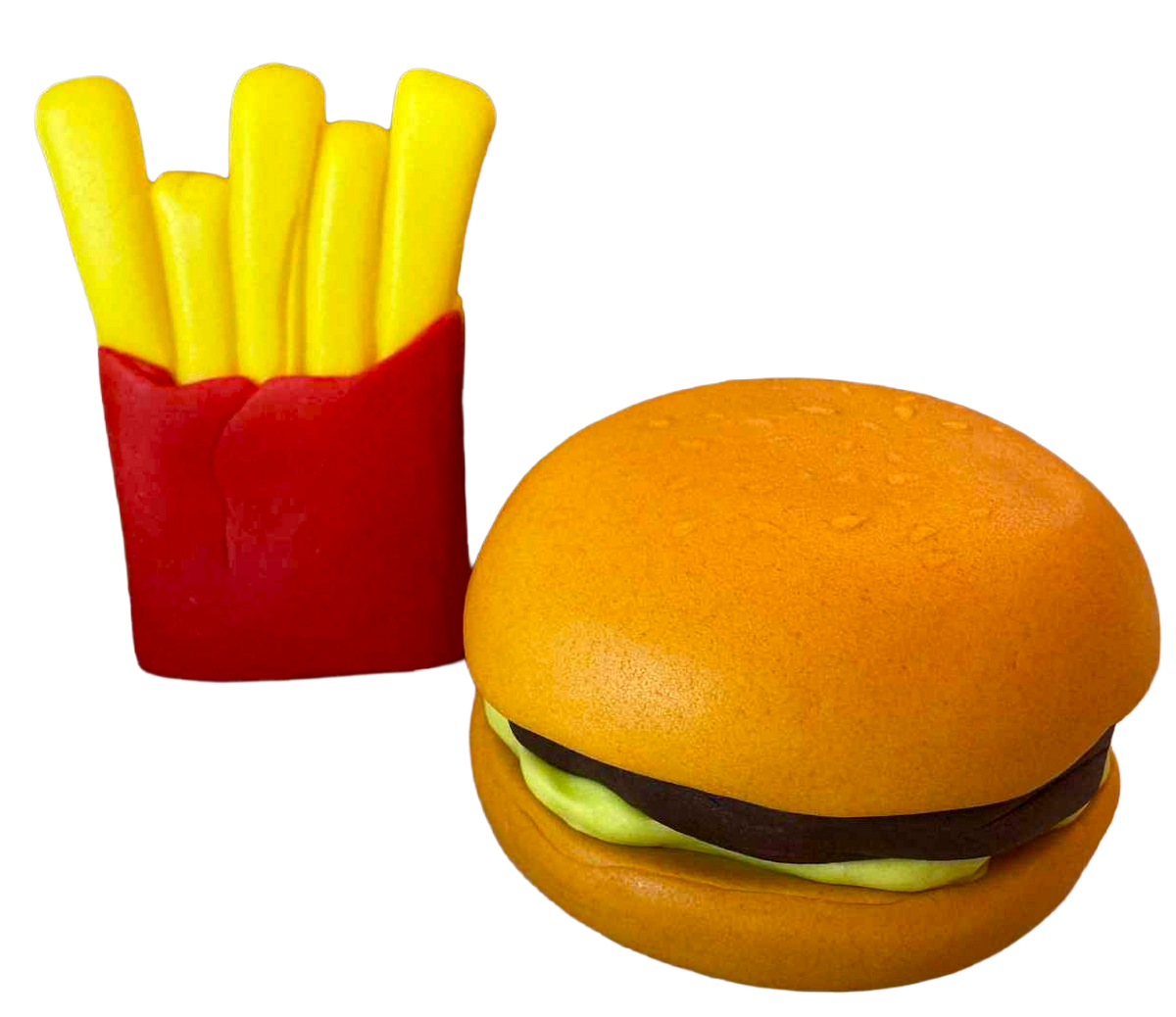 Essbare Tortendekorationen Hamburger und Pommes kaufen – 2er-Set aus Zuckerpaste (~6 cm)