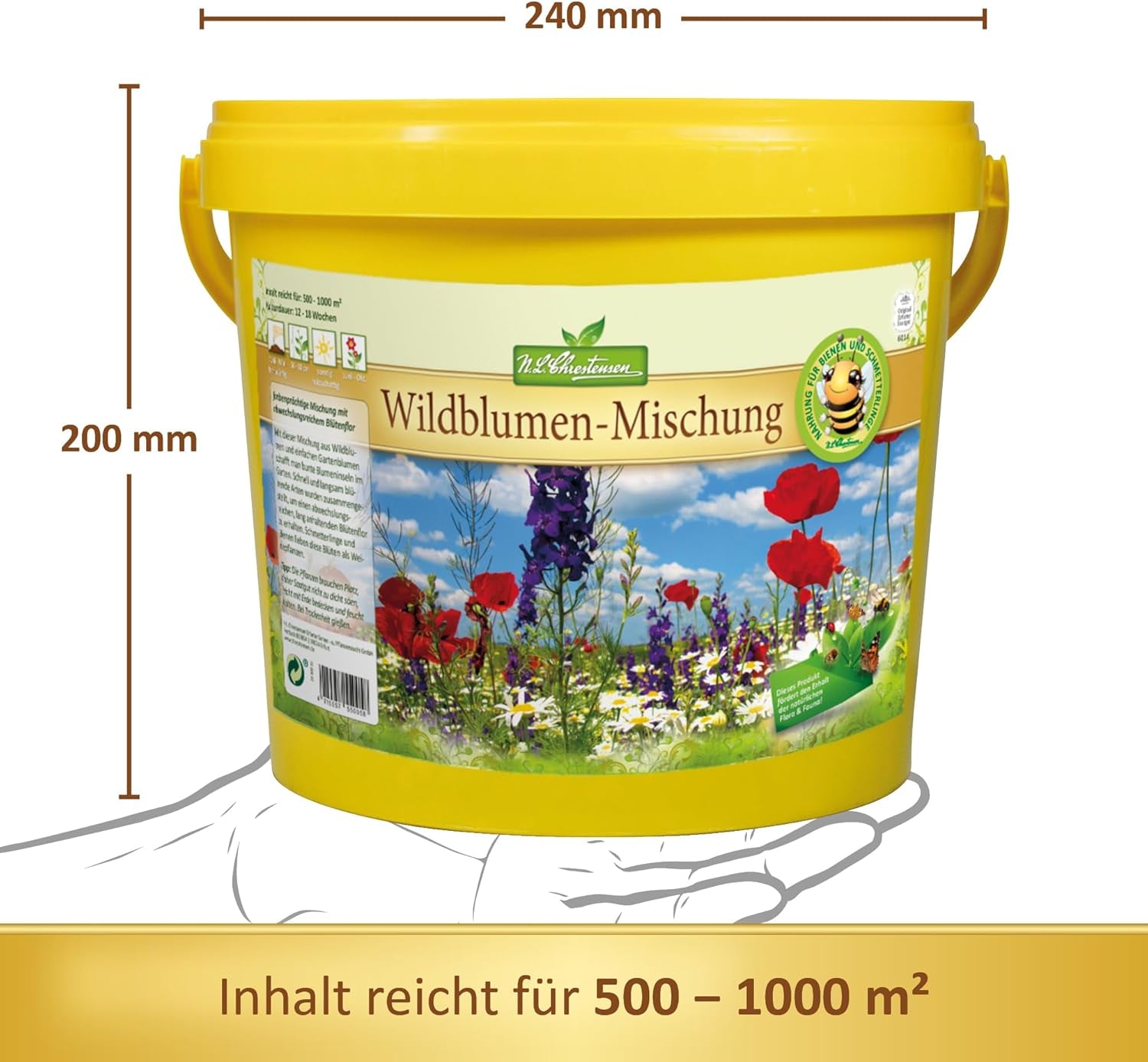 Wildblumenmischung NL Chrestensen | 5L Eimer für 500-1000 m² | Winterharte mehrjährige Blumensamen | Wildblumenwiese für Bienen und Schmetterlinge | Für Garten, Wiese