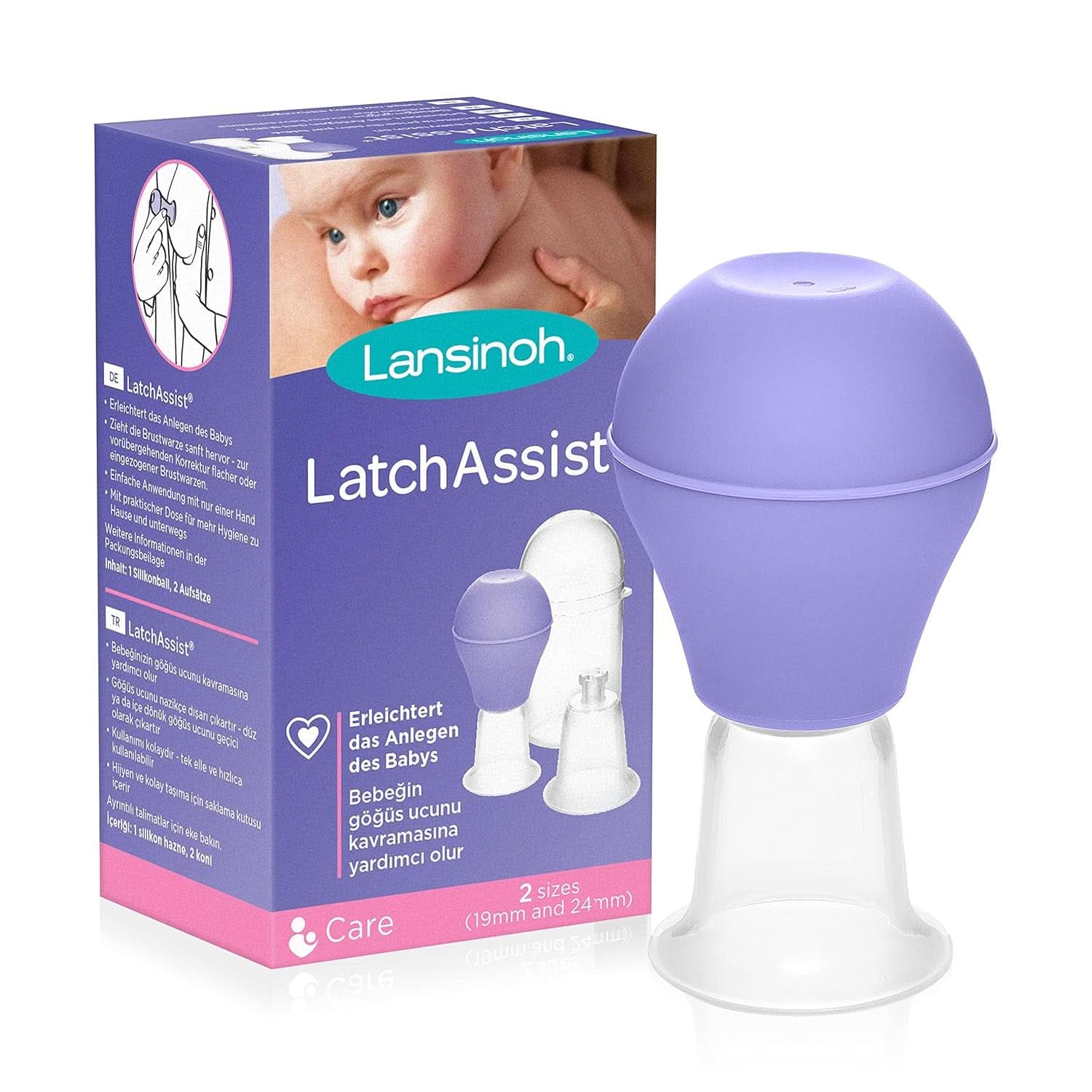 Lansinoh Latch Assist Brustwarzenumstülpung mit Etui für stillende Mütter, bietet vorübergehende Korrektur flacher oder umgekehrter Brustwarzen, Kegel in 2 Größen im Paket und hygienische Tragetasche. Accesorii Hrana si Alaptare Bebe Naty Shop Latchassist Brustwarzenformer