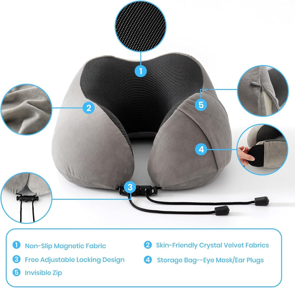 Good Nite Neck Pillow Airplane Neck Pillow Travel Pillow Adult Neck Pillow Car Home Pillow Head Pillow Ergonomic Memory Foam Washable With Narrow Back Adjustable Grey Perne calatorie Naty Shop