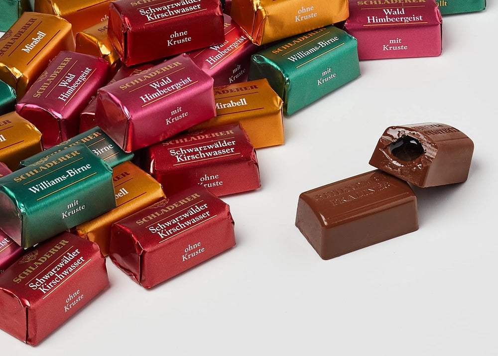 RCP Schladerer Pralinen, feines Sortiment, Vollmilch- und Zartbitterschokolade, mit und ohne Zuckerkruste, flüssige Füllung, alkoholhaltig, tolles Geschenk, 255g