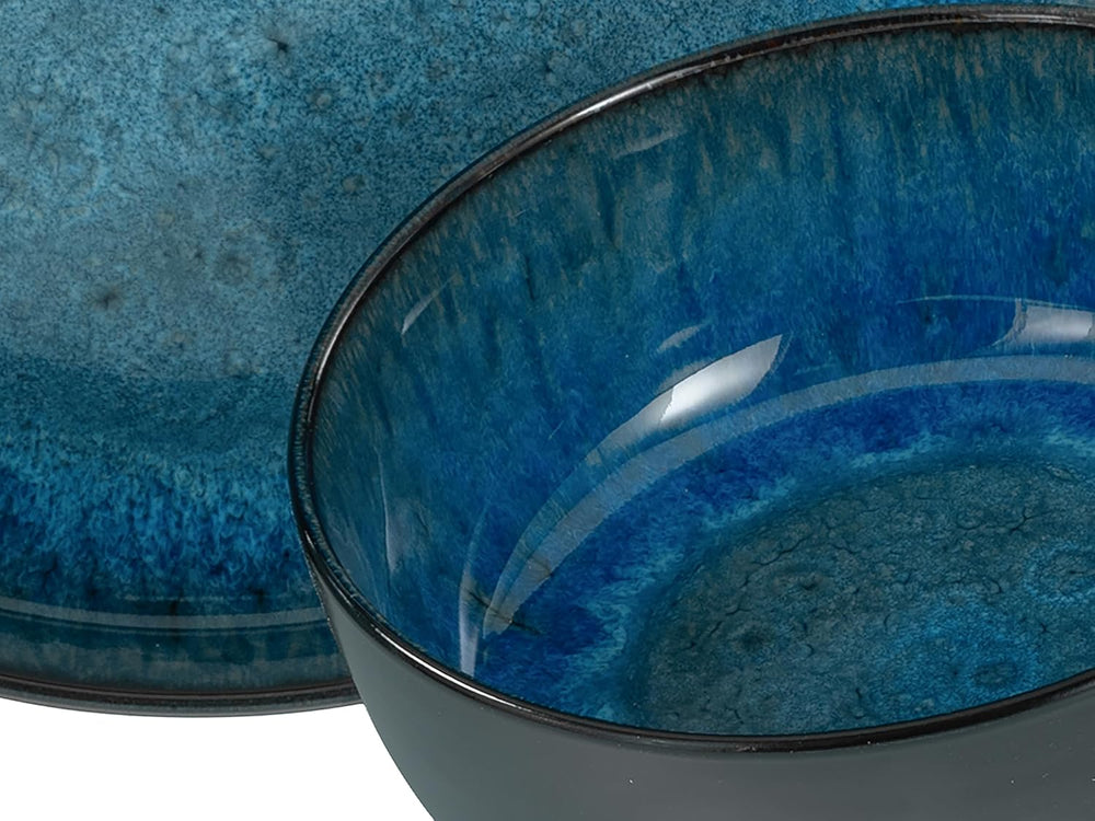 CreaTable, 20149, seria Nordic Fjord Blue, set de veselă cu 16 piese pentru 4 persoane, serviciu combinat din gresie, potrivit pentru mașina de spălat vase și cuptorul cu microunde, producție de calitate