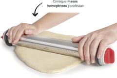 - 67143 - Amasar Küchenroller, 4 abnehmbare Scheiben, Edelstahl, gravierte Messzeichen, Alle Masse, 41,5 cm, Spülmaschinenfreundlich, Grau