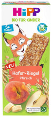 Hipp Bio-Haferflockenriegel für Kinder, Erdbeere und Himbeere oder Pfirsich Mutter und Kind Naty Shop 100 g (Packung mit 8 Stück) Pfirsich