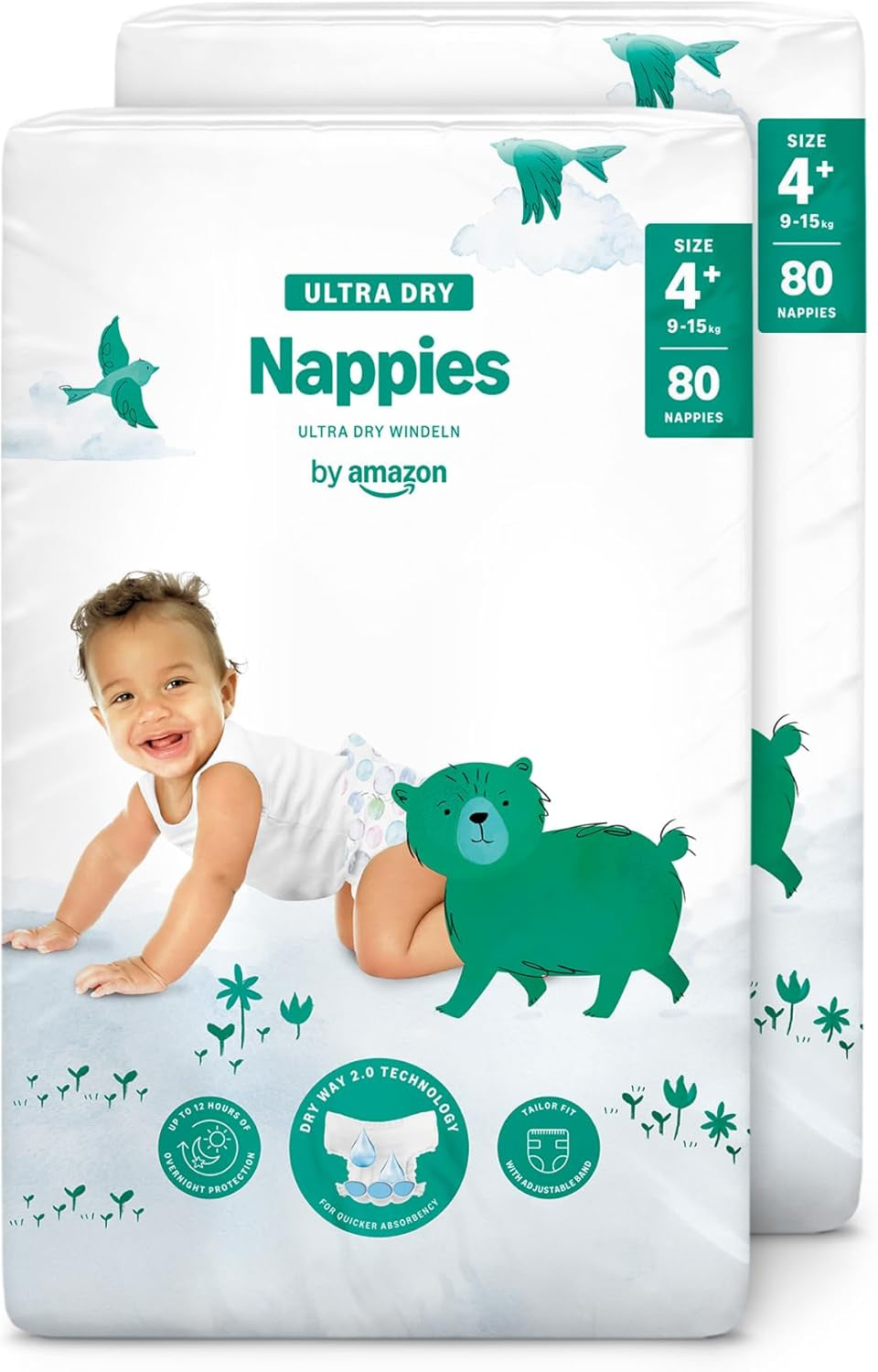 Amazon Ultra Dry Windeln, Größe 1 (2–5 kg) – Monatsbox, Weiß, 96 Stück (2 Packungen à 48 Stück) (ehemals Marke Mama Bear, identisches Produkt)