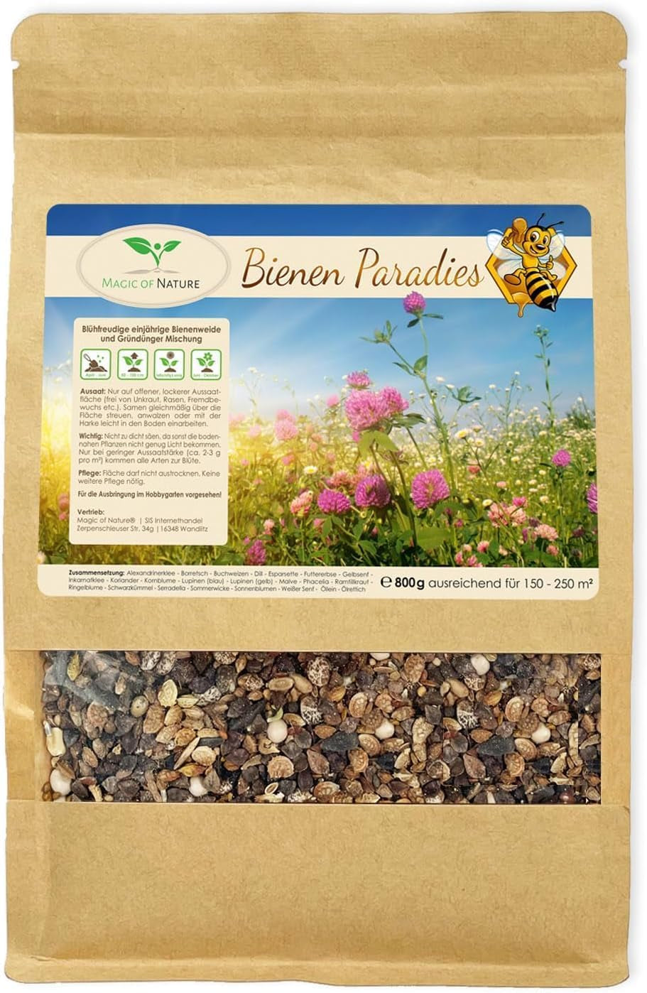 Magie der Natur 800gr. Blumensamen Mischung - Bienen Paradies - Blühfreudige Bienenweide für 150 bis 250 m²
