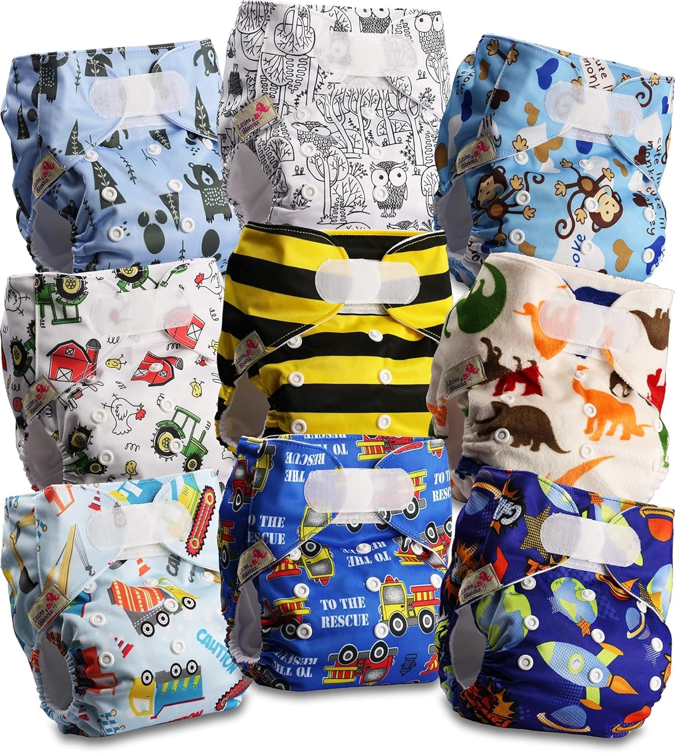 Littles and Bloomz wiederverwendbare Windel FLV2-0602, Standard-Klettverschluss, 6 Windeln