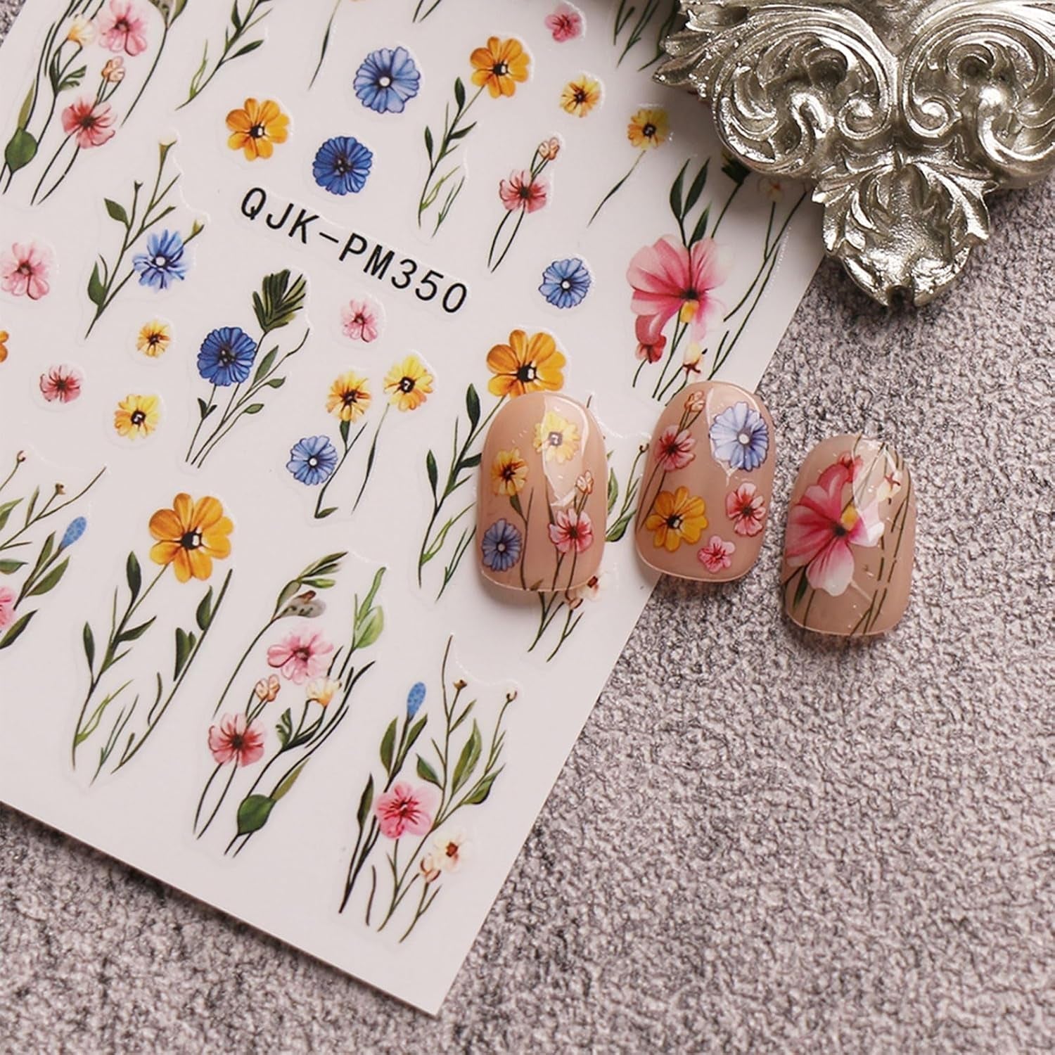 JMEOWIO Nagelsticker Bunte Blumen 9 Blatt Nail Art Sticker Selbstklebend Nagelaufkleber Frühling Sommer Blumen Dekoration Nageldesign Zubehör