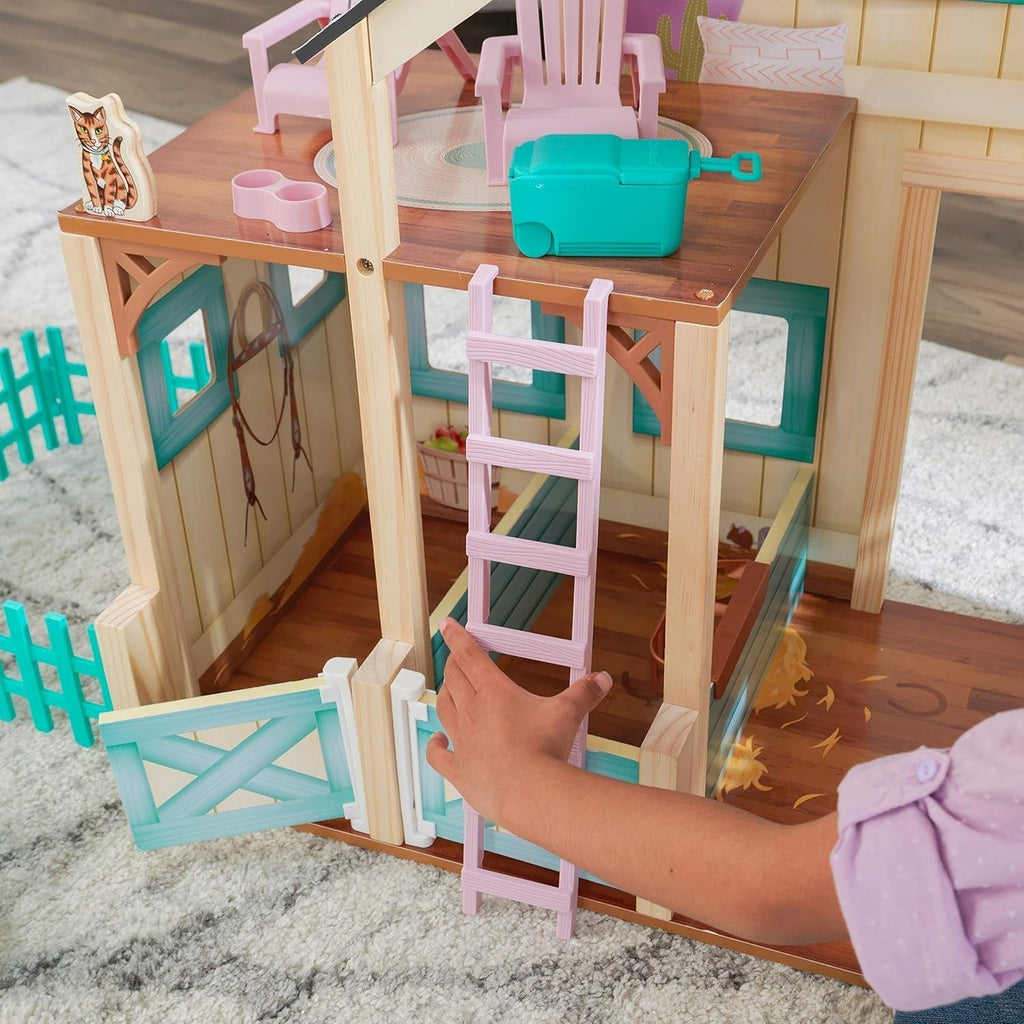 Casa de păpuși Kidkraft Sweet Meadow Horse Stable cu cal - set de joacă din lemn cu mobilier și accesorii, cadou de jucărie cu cal pentru băieți și fete de la 3 ani, 63534 Casute de papusi Naty Shop