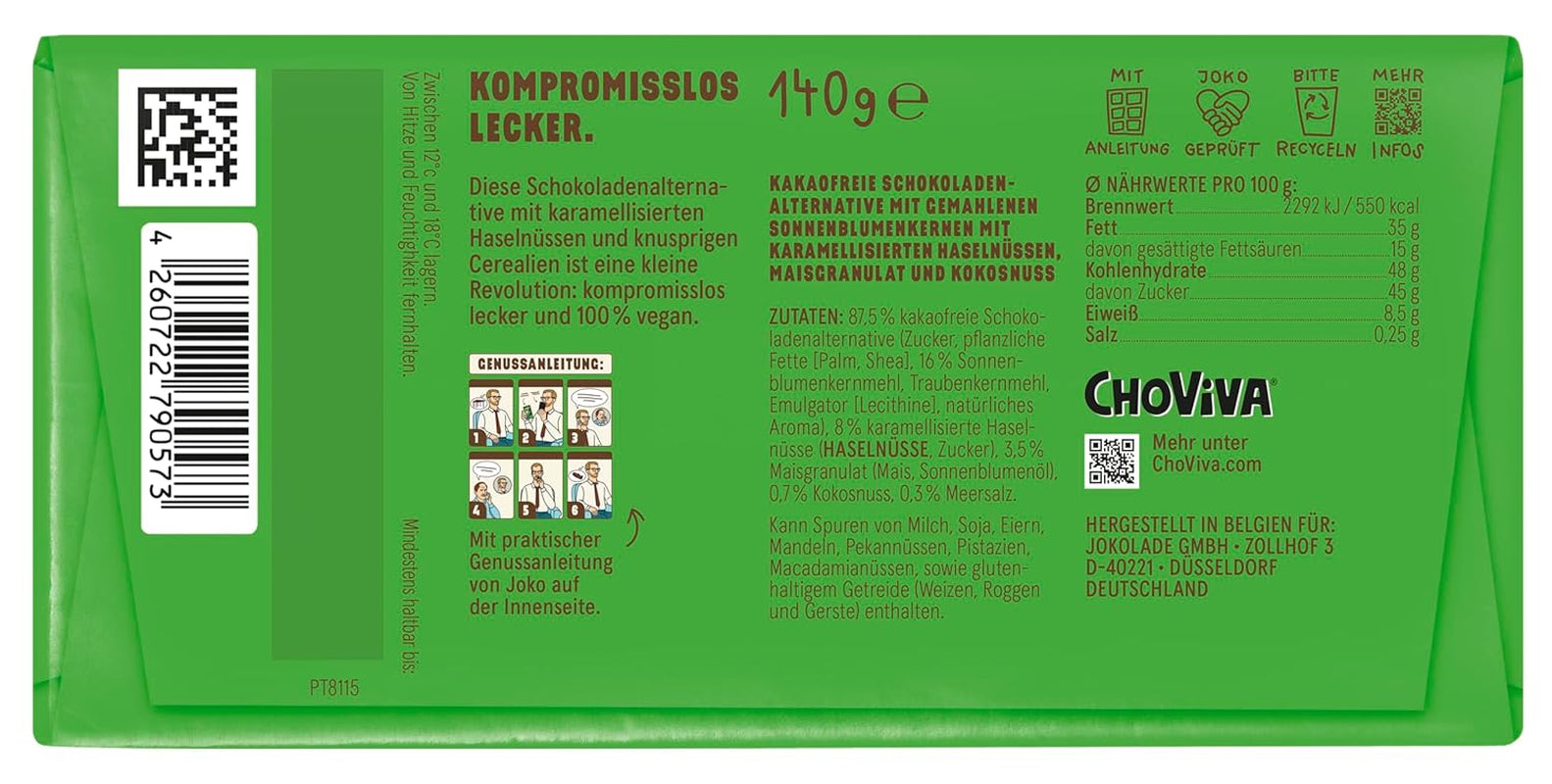 JOKOLADE 12 Riegel x 140g Sparpaket | Mit karamellisierten Erdnüssen und knusprigen Cerealien | Vegan und kakaofrei