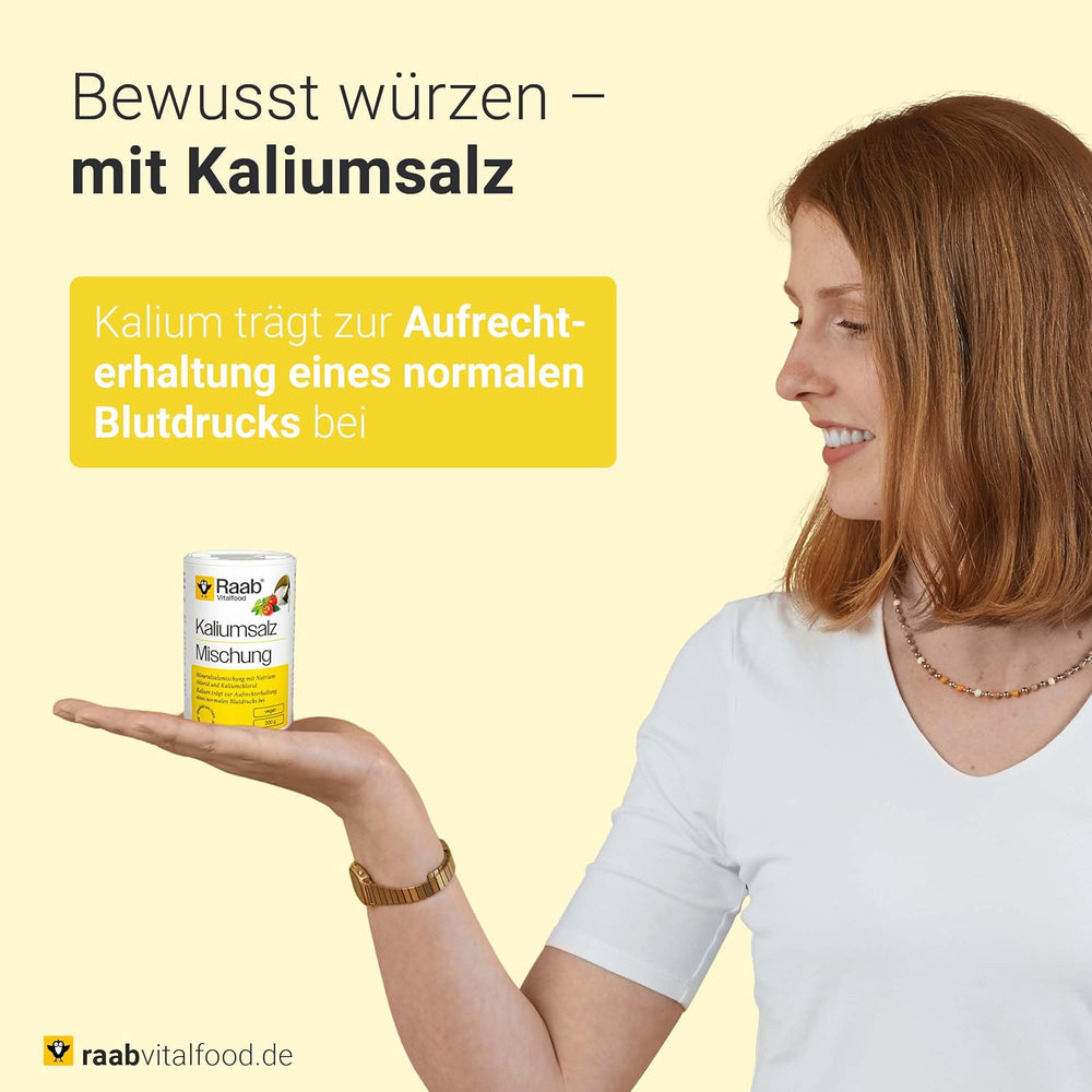 Raab Vitalfood Kalium salt-Mischung, Mineralsalzmischung mit 66,7 % Natriumchlorid (Kochsalz) und 33 % Kaliumchlorid, Kalium trägt zur A Stärkung eines normalen Blutdrucks bei (1 x 200 g Dose)