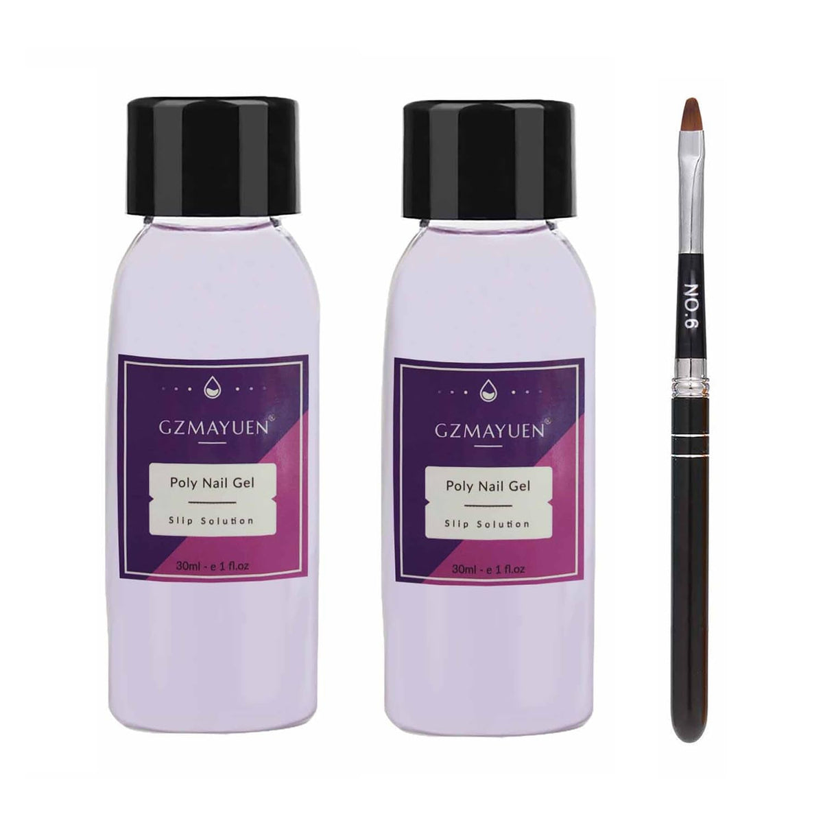 GZMAYUEN Soluție alunecătoare pentru unghii Poly Nail 30 ml * 2 Gel alunecător pentru extensii de unghii Poly Extension Gel Lichid - Soluție alunecătoare ușoară DIY cu pensulă