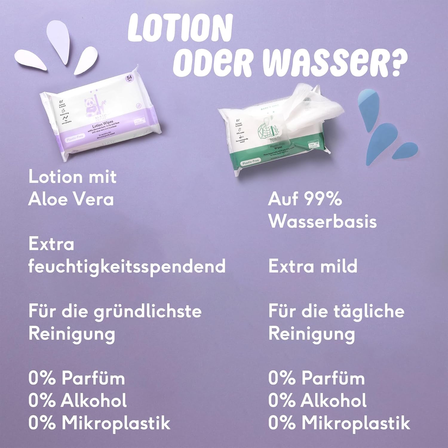 Naïf – Plastikfreie Feuchttücher – 864 Stück (16 Packungen à 54 Tücher) – Pflege für Babys Po, Körper und Gesicht – 99 % Wasser – 0 % Parfüm und Alkohol