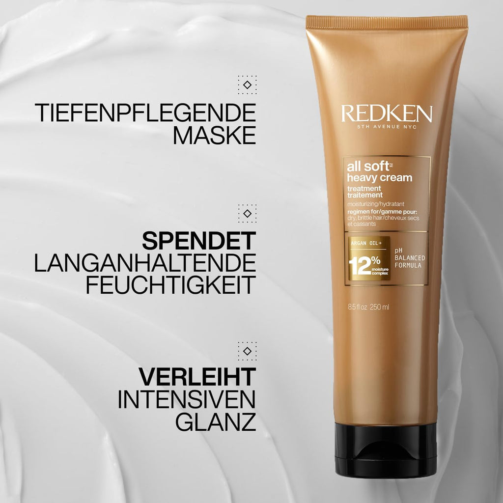 Mască de păr Redken pentru păr uscat și fragil, Revitalizează și hidratează, Cu complex de keratină și ulei de argan, All Soft Heavy Cream, 1 x 250 ml Masca de par Naty Shop