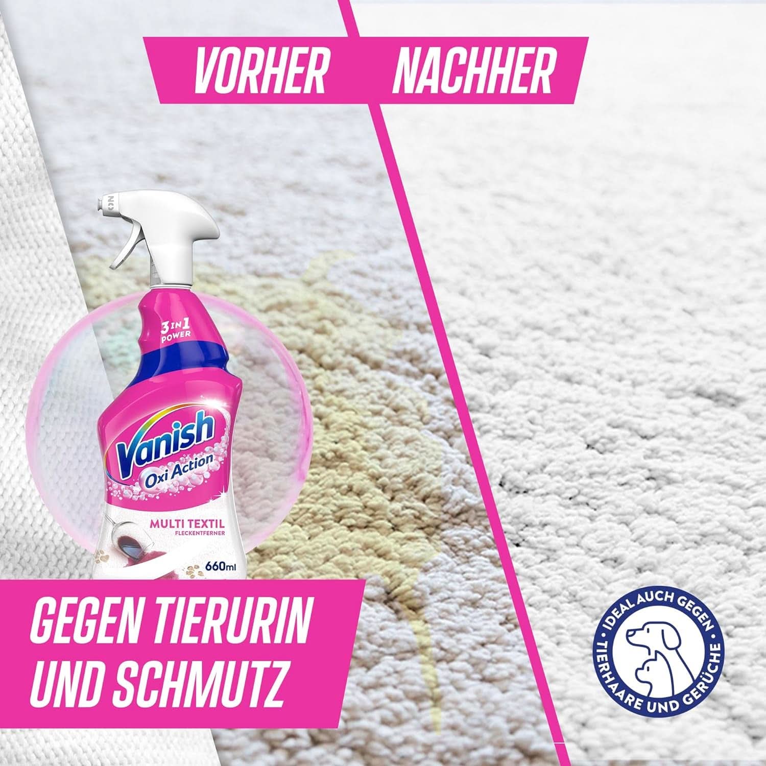 Vanish Oxi Action Multi – Textil-Fleckenentferner-Spray – 660 ml – Textilwaschmittel für Teppiche und Polster – gegen Schmutz und Uringeruch Naty Shop