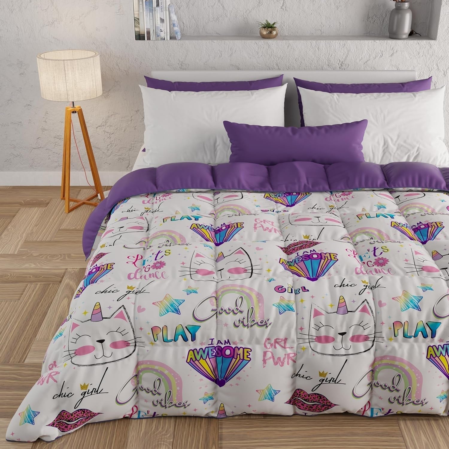 PETTI Artigiani Italiani - Plapumă de iarnă, Plapumă de iarnă, Plapumă simplă, Cu două fețe, Monocolor și imprimare digitală, 100% microfibră antialergică, Made in Italy