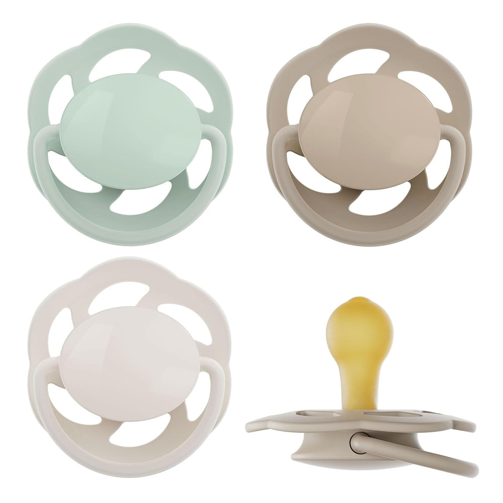 nip - Verde Cireș | 0-6 luni | Pachet de 4 | Suzetă pentru bebeluși, potrivită pentru alăptare și pentru dinți. Suzetă sustenabilă, fabricată din materii prime naturale, verde deschis/maro