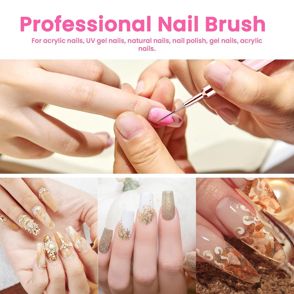 6 Stück Liner Nailart Pinsel Nageldesign Pinsel Set Dünn Acryl Nagelpunkt-Zeichenwerkzeug Nägel Dünne Nagelpinsel Set Für Lange Linien, Dünne Details, Feines Zeichnen 5/7/9/11/15/25 Mm（Rosa）