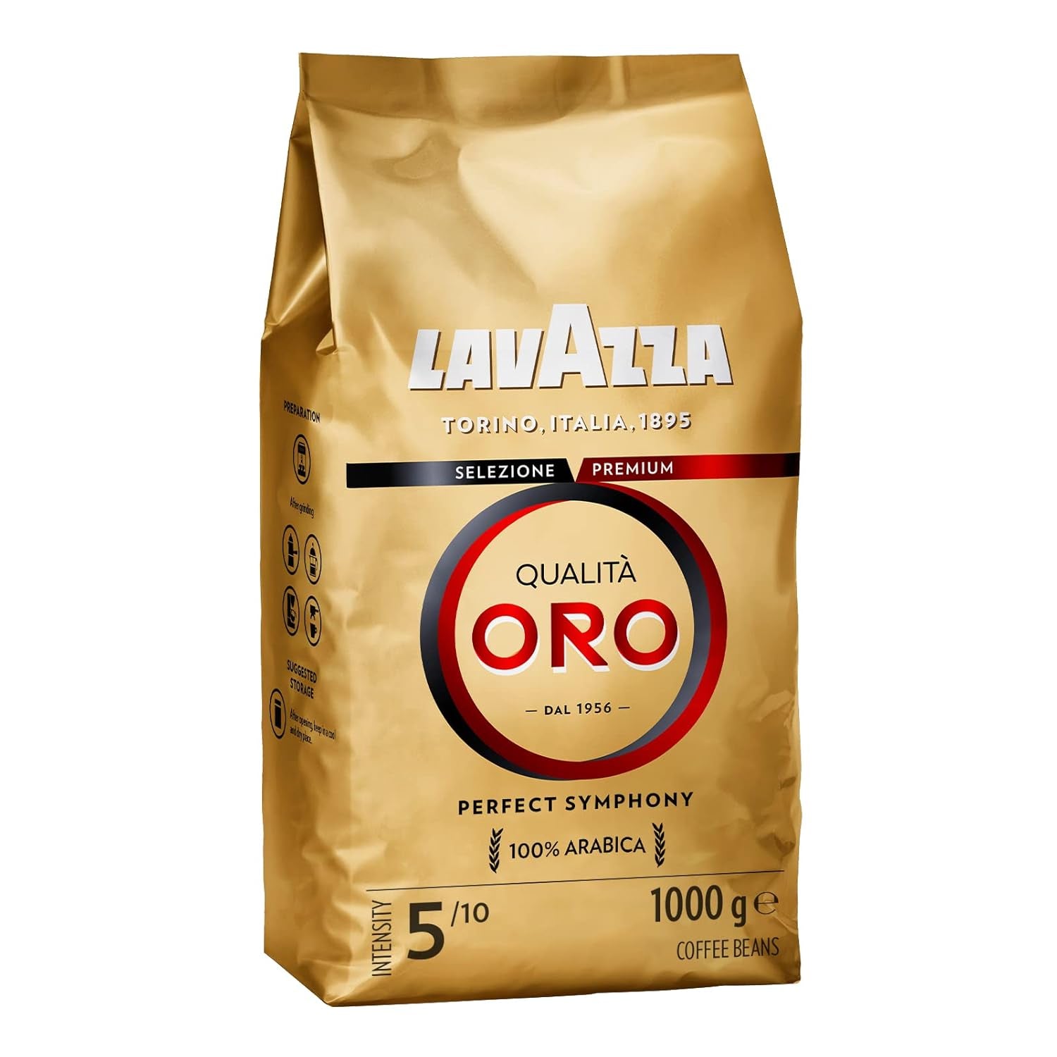 Lavazza, Crema E Aroma, boabe de cafea Arabica și Robusta, ideale pentru mașinile Espresso Cafea Naty Shop 1 Kg Qualità Oro