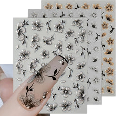 JMEOWIO 6 Blatt 3D Nagelsticker Blumen Nail Art Sticker Selbstklebend Nagelaufkleber 5D Stereoskopisch Frühling Sommer Blumen Dekoration Nageldesign Zubehör