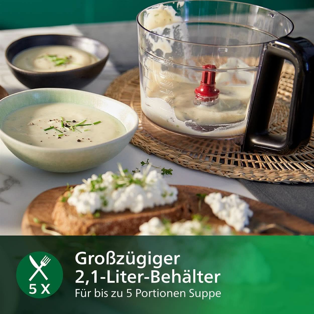 Philips Kompakte Küchenmaschine – 850 W, 31 Funktionen, 2,1-Liter-Behälter, Powerchop, Edelstahlklinge (HR7530/10) Kitchen Naty Shop