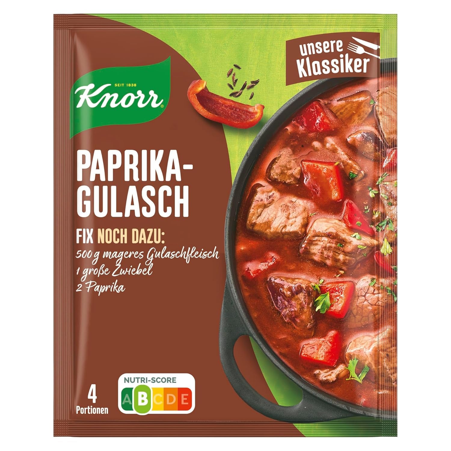 Knorr Fix Würzmischung Paprika-Gulasch für ein leckeres Fleischgericht mit natürlichen Zutaten 4 Portionen