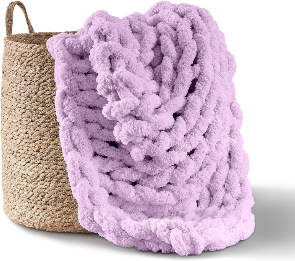 Grob gestrickte Decke, Überwurf, 100 % handgestrickt mit Jumbo-Chenillegarn (127 x 152,4 cm, Fliedergrau) Adyrescia Purple Beds and Duvets 50"X60"