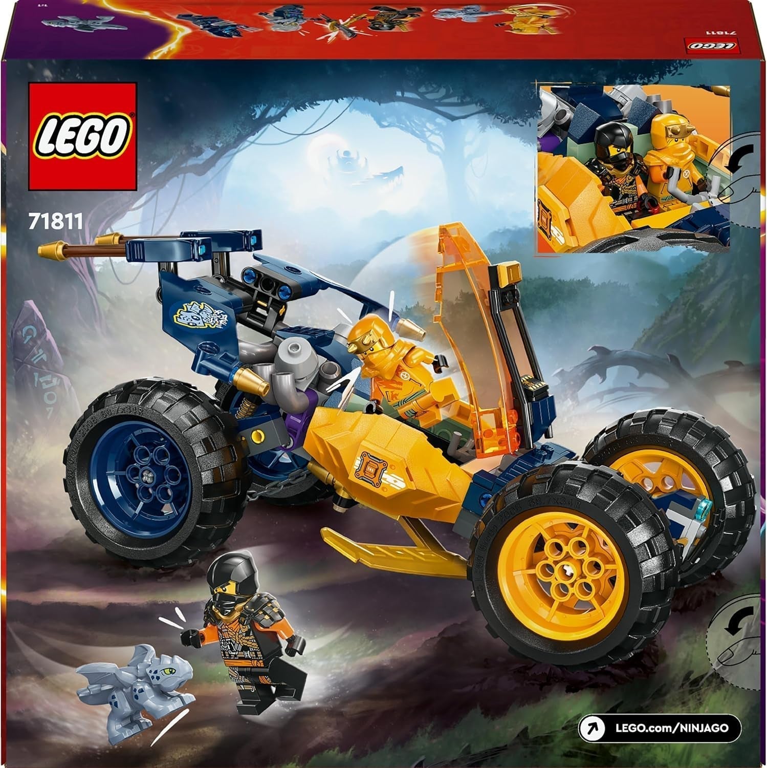 LEGO NINJAGO Arins Ninja-Offroad-Buggy, Ninja-Spielzeug mit Auto, Drache und 4 Minifiguren, Buggy-Modell-Abenteuerset für Kinder, Geburtstagsgeschenk für Jungen und Mädchen ab 7 Jahren 71811 Bausätze Beuche den LEGO-Store