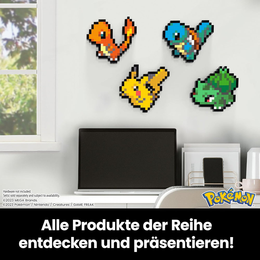MEGA Pokémon Schiggy - zusammenbaubare Figur im Retro-Look, Pixel Art, 15 cm groß, inklusive Basis zur Wandmontage, für Erwachsene und erfahrene Sammler, HTH77