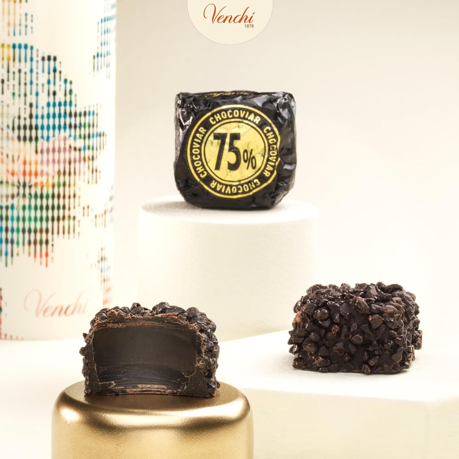 Venchi – Chocoviar-Würfel 75 % – Pralinen mit „Cuor di Cacao“-Füllung, extra dunkler Schokolade und Chocoviar-Granulat 75 % – 1 kg Großpackung – Vegan – Glutenfrei