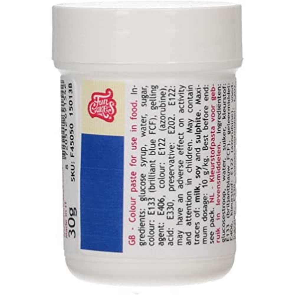 Colorant alimentar concentrat Funcakes Paste Color Royal Blue; pentru aluat, cremă, fondant, marțipan, aluat, pastă de modelat și pastă de flori. Halal și Kosher. 30 g