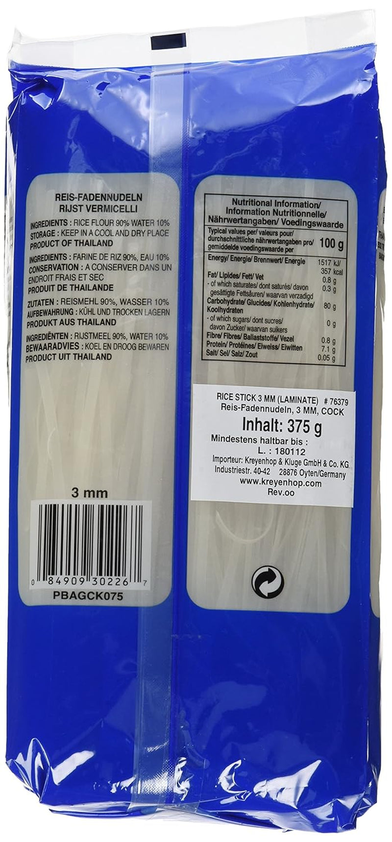 Hahnreisnudeln, 3 mm, Güteklasse 1 (1 Packung x 375 g)