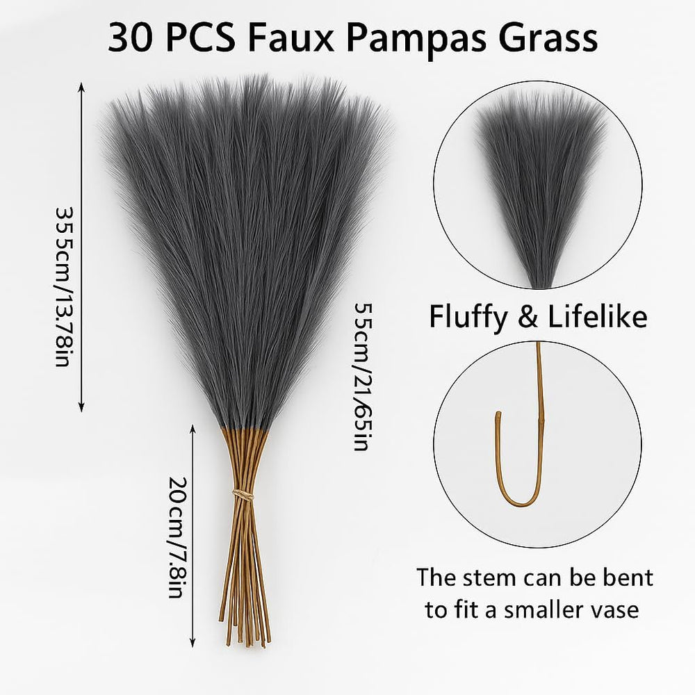 Künstliches Pampas-Gras Für Inneneinrichtung: 30 Stück Grau 55 Cm - Künstliche Pflanzen Wie Real & Keine Wartung - Wohnzimmer, Getrocknete Blumen Für Schlafzimmer, Hochzeit, Tisch, Boho Dekoration