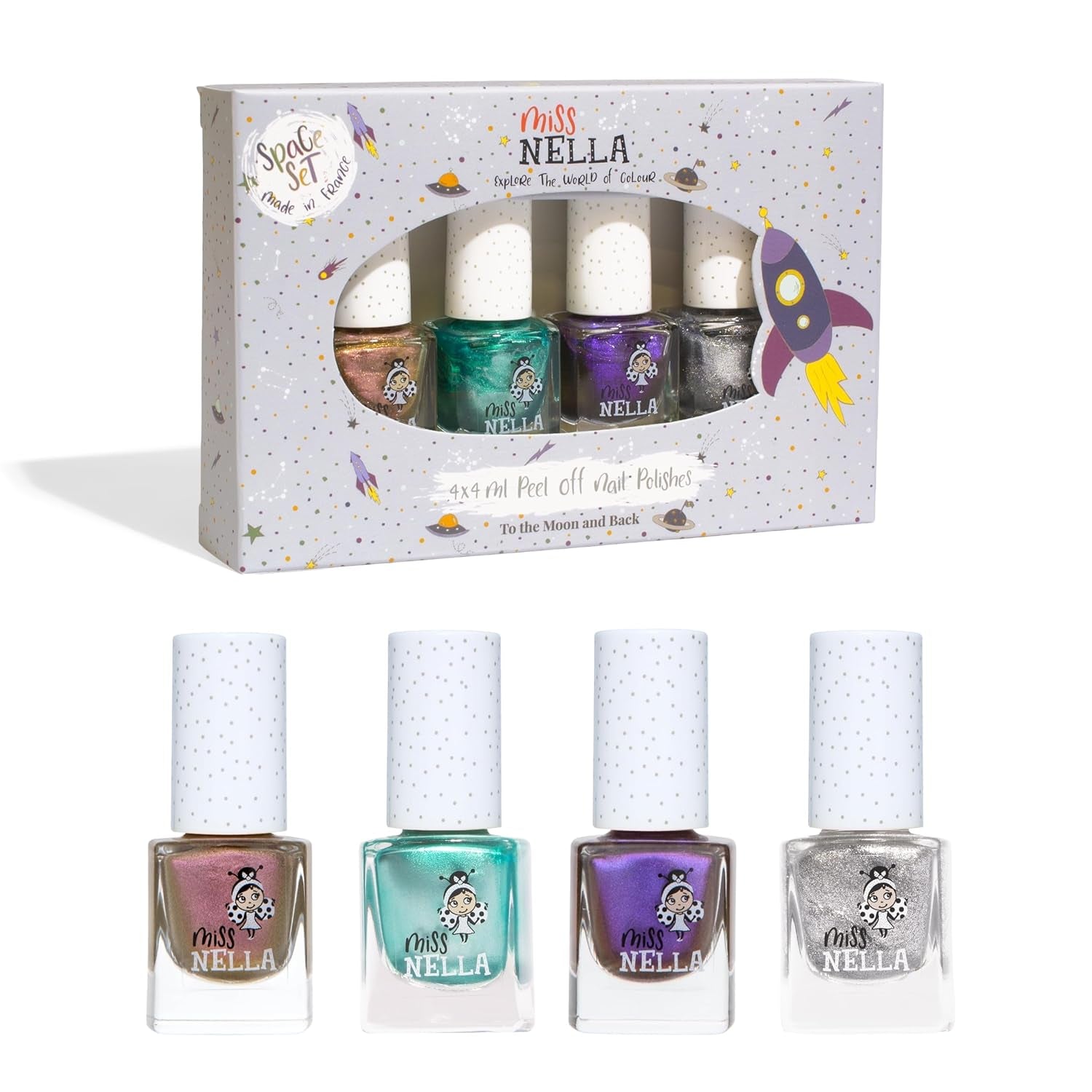 Miss Nella Magic Collection 4-teiliges Glitzer-Nagellack-Set: Rosa, Rot, Gold und Blau, spezieller entfernbarer Nagellack für Kinder, ungiftig, auf Wasserbasis, geruchlos