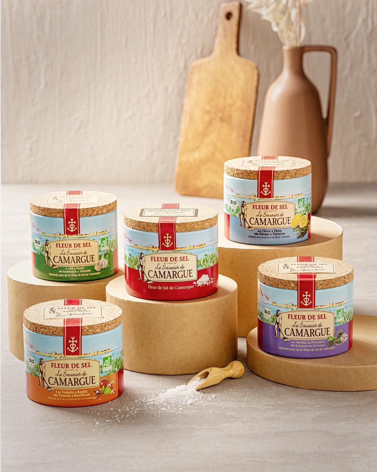 Le Saunier de Camargue Fleur De-Sel Citrone Thymian in 125 g Dosis, Premium Meersalz aus Süd-Frankreich, Ideal als Finishing von Speisen und zum Verfeinern von Gerichten