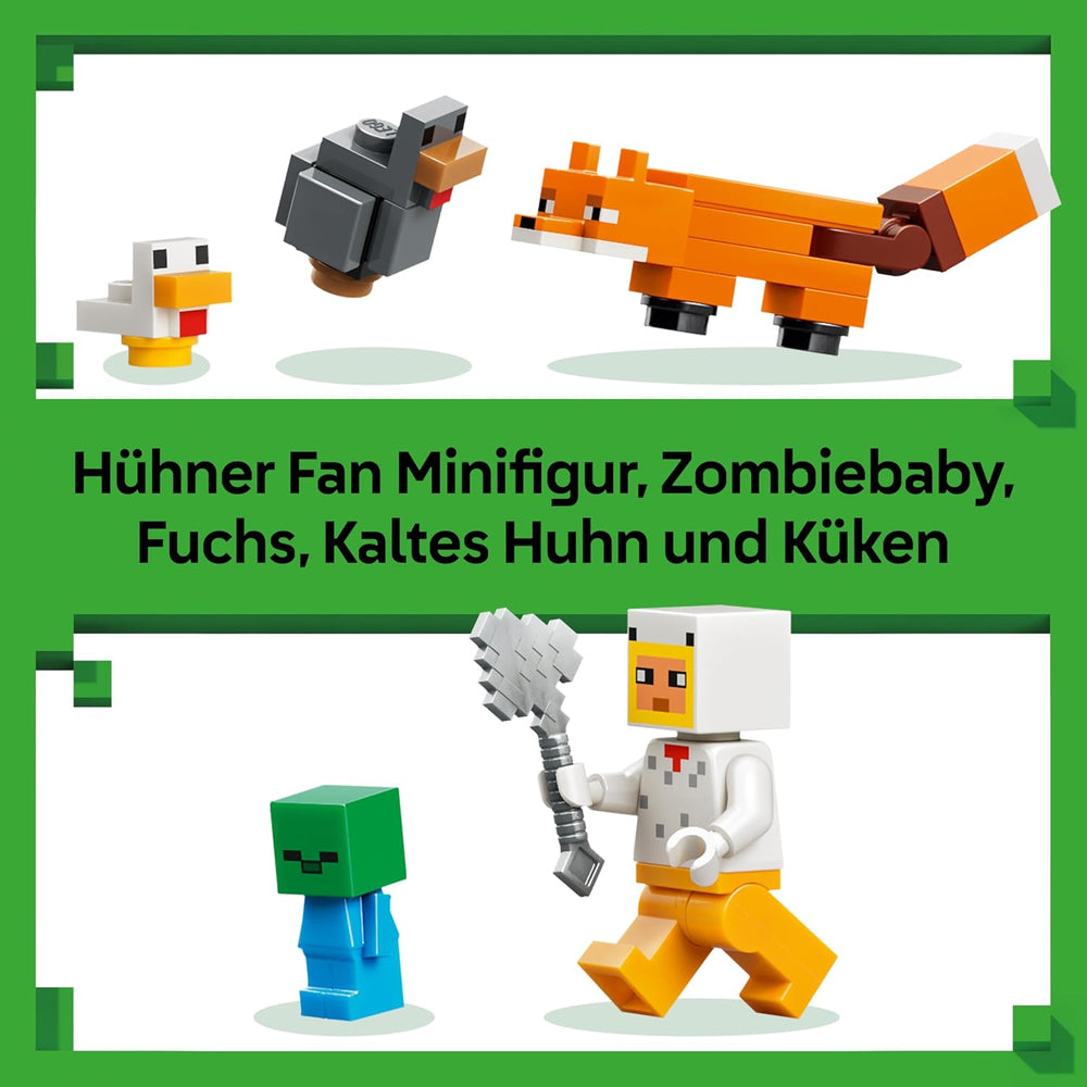 LEGO Minecraft Hühnerfarm - Spielzeug zum Bauen mit Hühner Fan Minifigur, Baby Zombie und Fuchs Figuren - Set mit Minecraft Figur - Gamer Geschenk für Jungen und Mädchen ab 7 Jahren - 21585