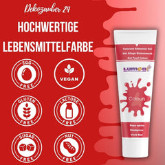 Dekozauber24 Colorant alimentar roșu, gel, 30g, vegan, fără zahăr, foarte concentrat, colorant alimentar roșu pentru fondant, cremă de unt, băuturi și multe altele
