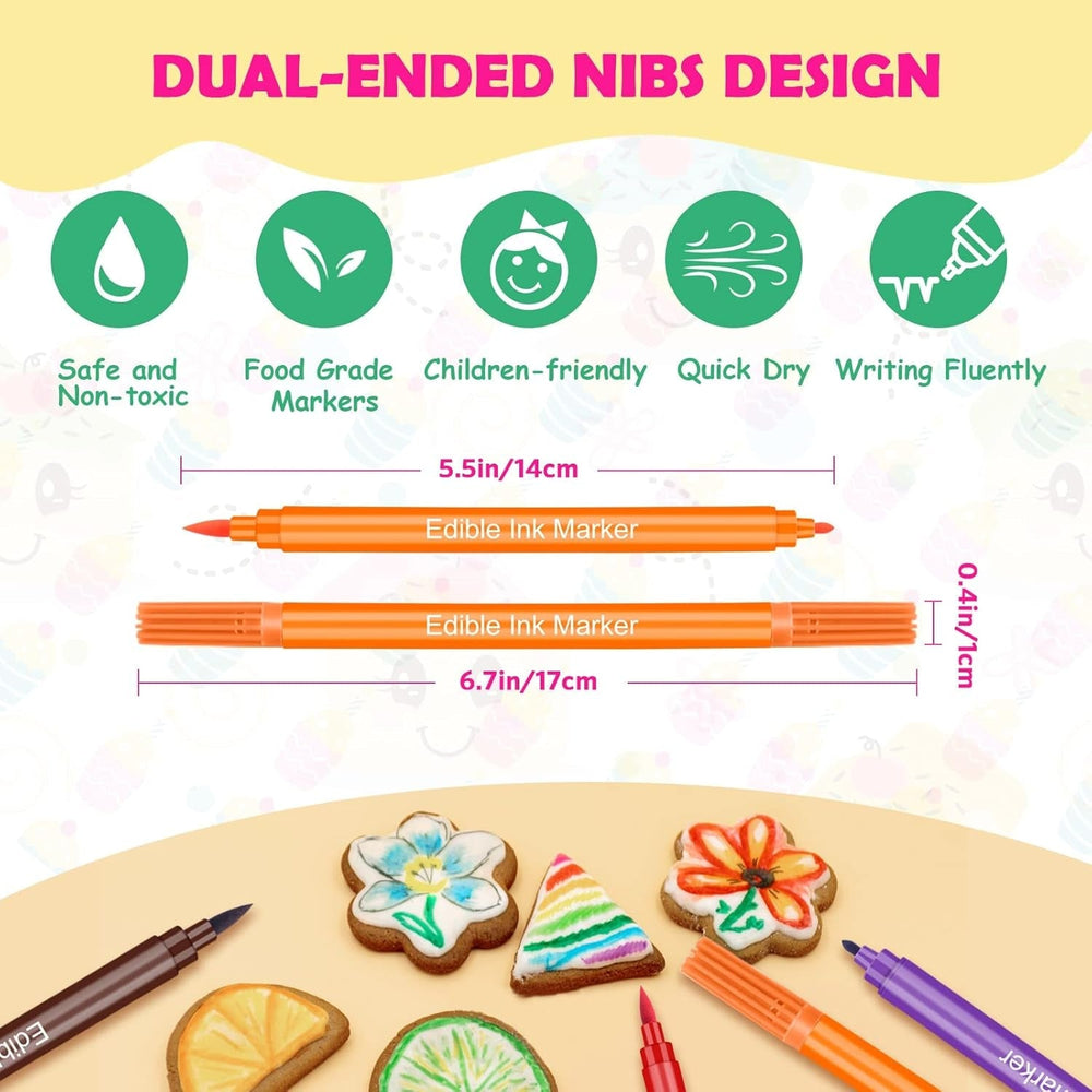 12 bucăți de pixuri colorante alimentare, pixuri colorante alimentare pentru copt, markere alimentare cu vârf fin și gros, pix comestibil pentru prăjituri, fondant, fursecuri, ouă de Paște, macaroane