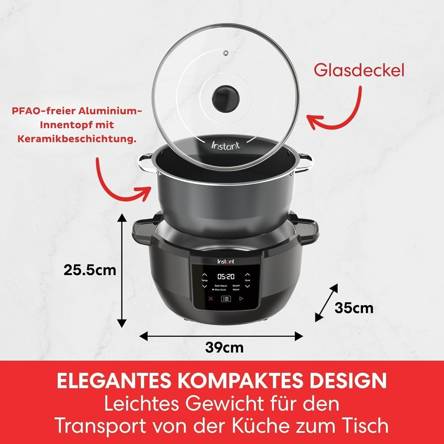 Instant Pot Superior Slow Cooker, 7,1 l Multikocher, 4 Kochfunktionen, 800 W Slow Cooker Naty Shop