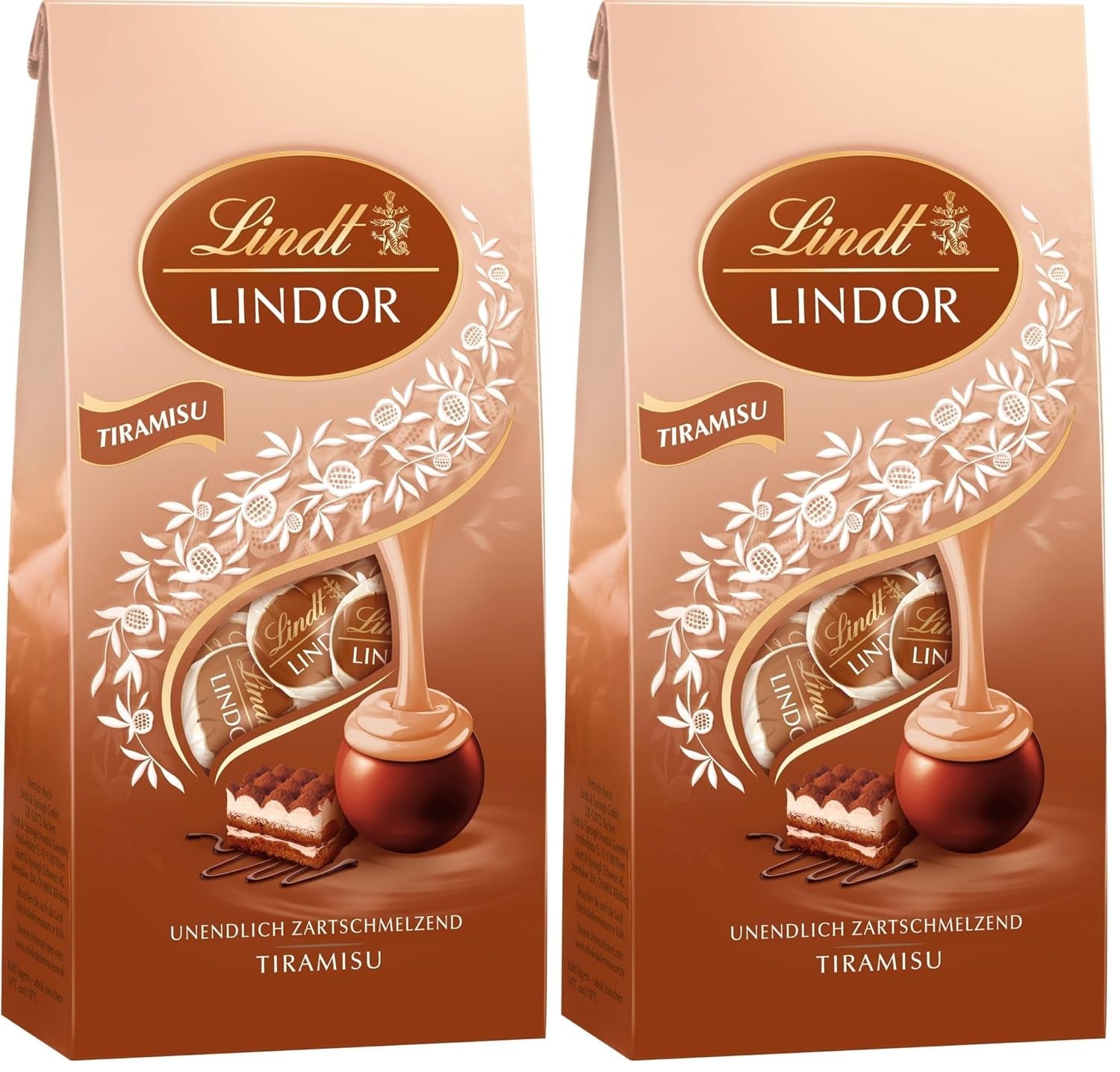 Lindt-Schokolade | LINDOR Tiramisu-Tasche | 137g | 11 Milchschokoladenkugeln mit zartschmelzender Tiramisu-Füllung | Geschenk aus Schokolade
