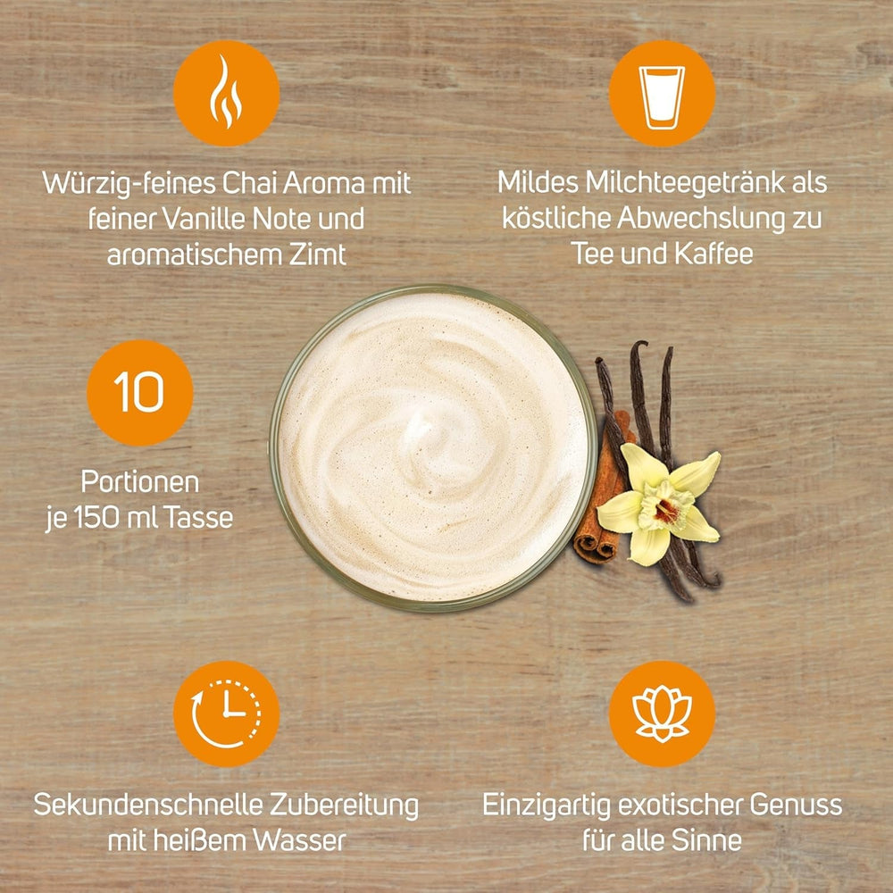 KRÜGER YOU Chai Latte Vanilie-Scorțișoară, preparat instant pentru băuturi cu lapte, aromatizat cu vanilie și scorțișoară, 250 g (10 pliculețe de 25 g)
