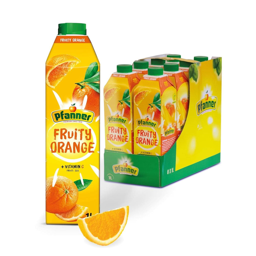Pfanner Nectar de fructe cu căpșuni (8 X 1 litru) - 30 % conținut de fructe - băutură de căpșuni Naty Shop Fruity Orange