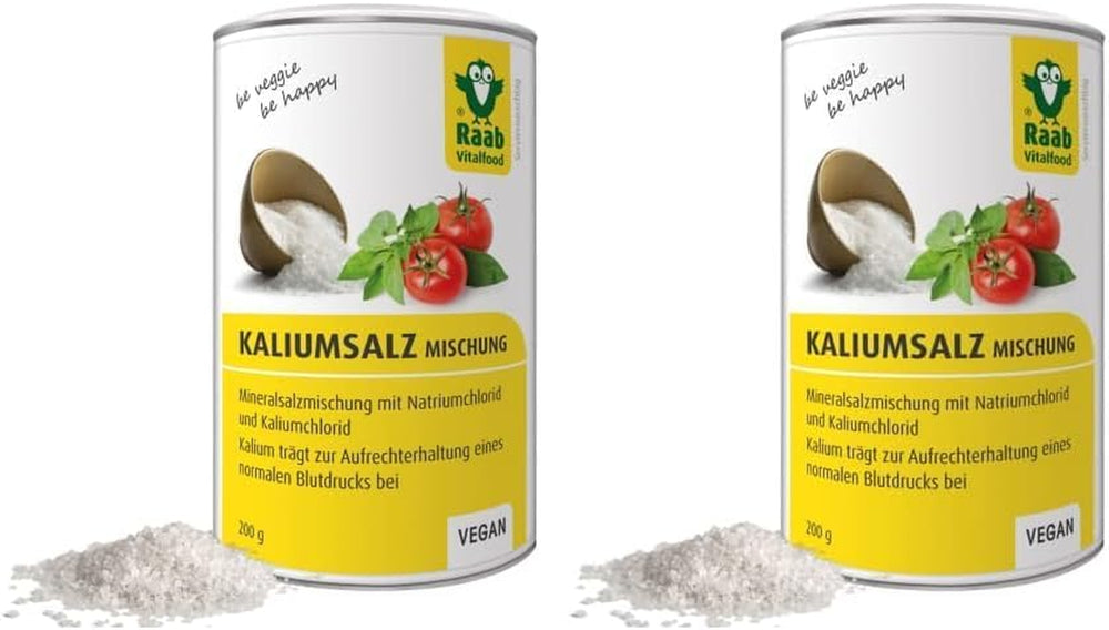 Raab Vitalfood Kalium salt-Mischung, Mineralsalzmischung mit 66,7 % Natriumchlorid (Kochsalz) und 33 % Kaliumchlorid, Kalium trägt zur A Stärkung eines normalen Blutdrucks bei (1 x 200 g Dose)